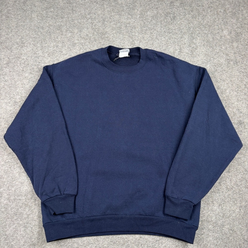 Vintage 90s Jerzees Sweatshirt Mens Large Navy Blue Balnk Crewneck Y2K Pullover